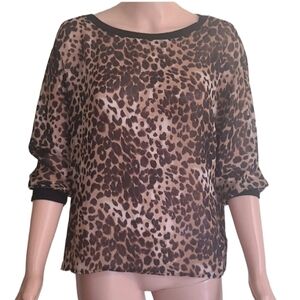 Forever21  Top 3/4 Sleeve Leopard Print Semi‎ Sheer Womens Size Small